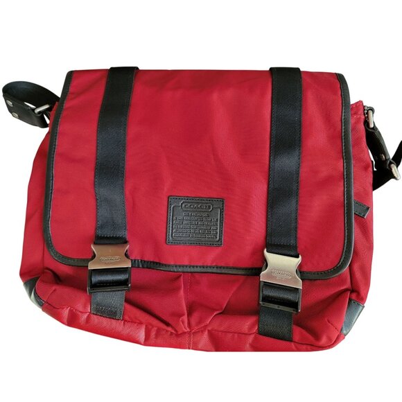 Coach Red Nylon & Leather Messenger Bag - Picture 1 of 15